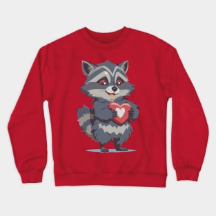 Cute Raccoon Holding Heart Illustration Crewneck Sweatshirt